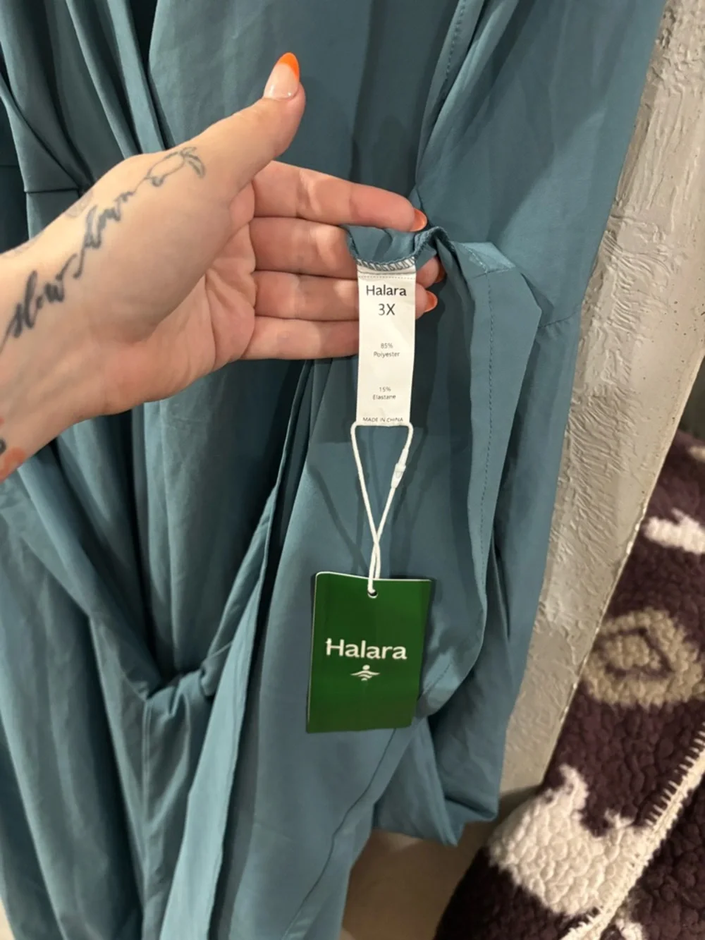 Halara Breezeful NWT V Neck Short Sleeve Pocket Tie Midi Dress Stone Blue Sz 3X - Picture 8 of 9